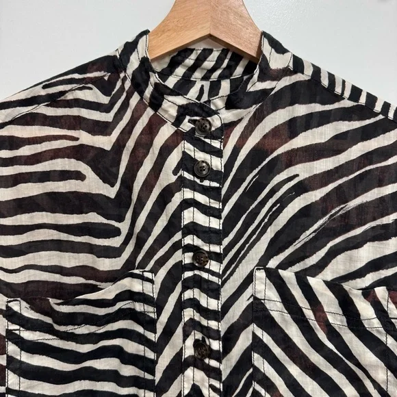 Banana Republic Ramie Utility Shirt Women Medium Tall Safari Zebra Print - Picture 3 of 13